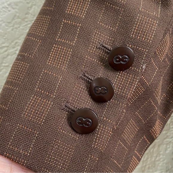 Rare Vintage ESCADA Wool Blend Double Breasted Square Print Brown Blazer Size 34 - Picture 13 of 16